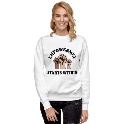 Women wearing an empowering sweatshirt